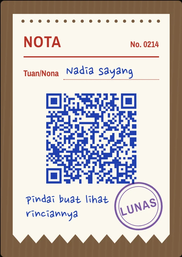 Contoh Kartu QR Nota Kenangan